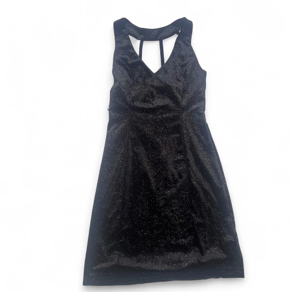 Forever 21 Black Silver Glitter Velvet Mini Dress Open Back V-Neck Small NWT‎